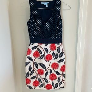 Draper James navy polka dot and orange dress